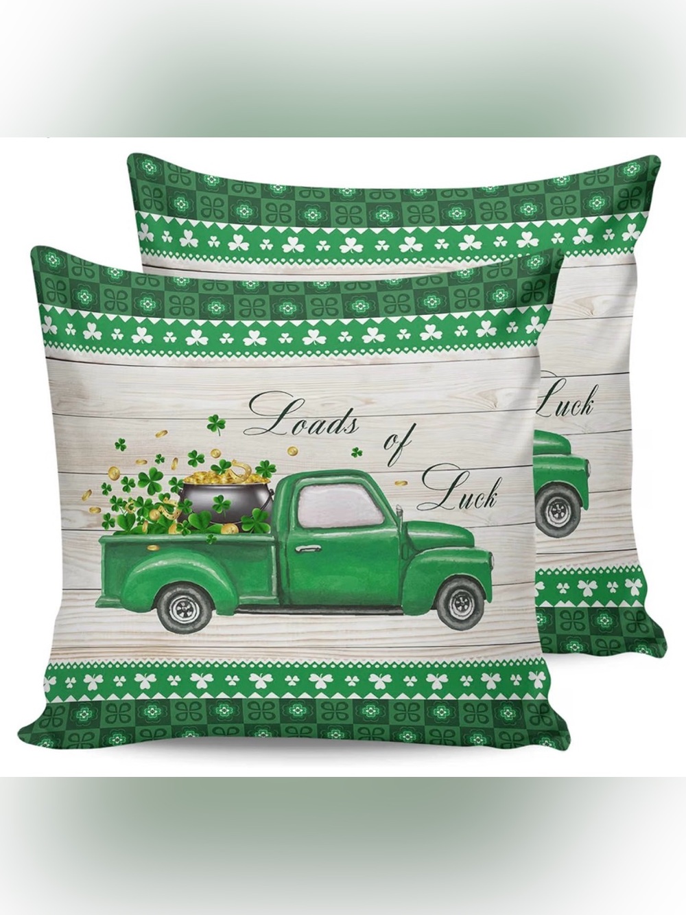St. Patrick’s Day Loads of Luck Set of 2 Decorative Pillow Covers Truck Shamrock
